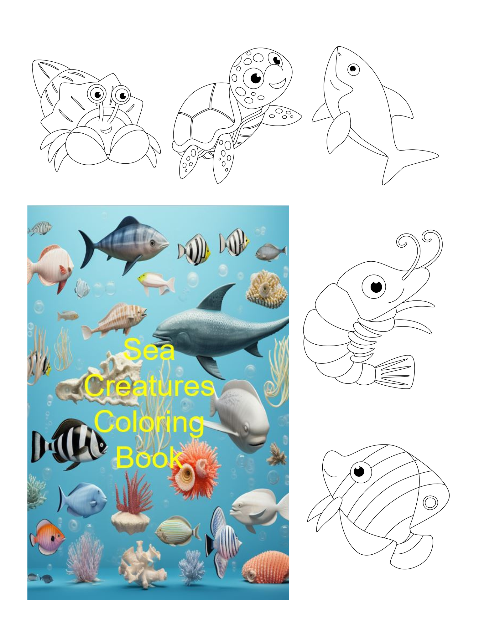 Sea creatures kids coloring book â simply love plr