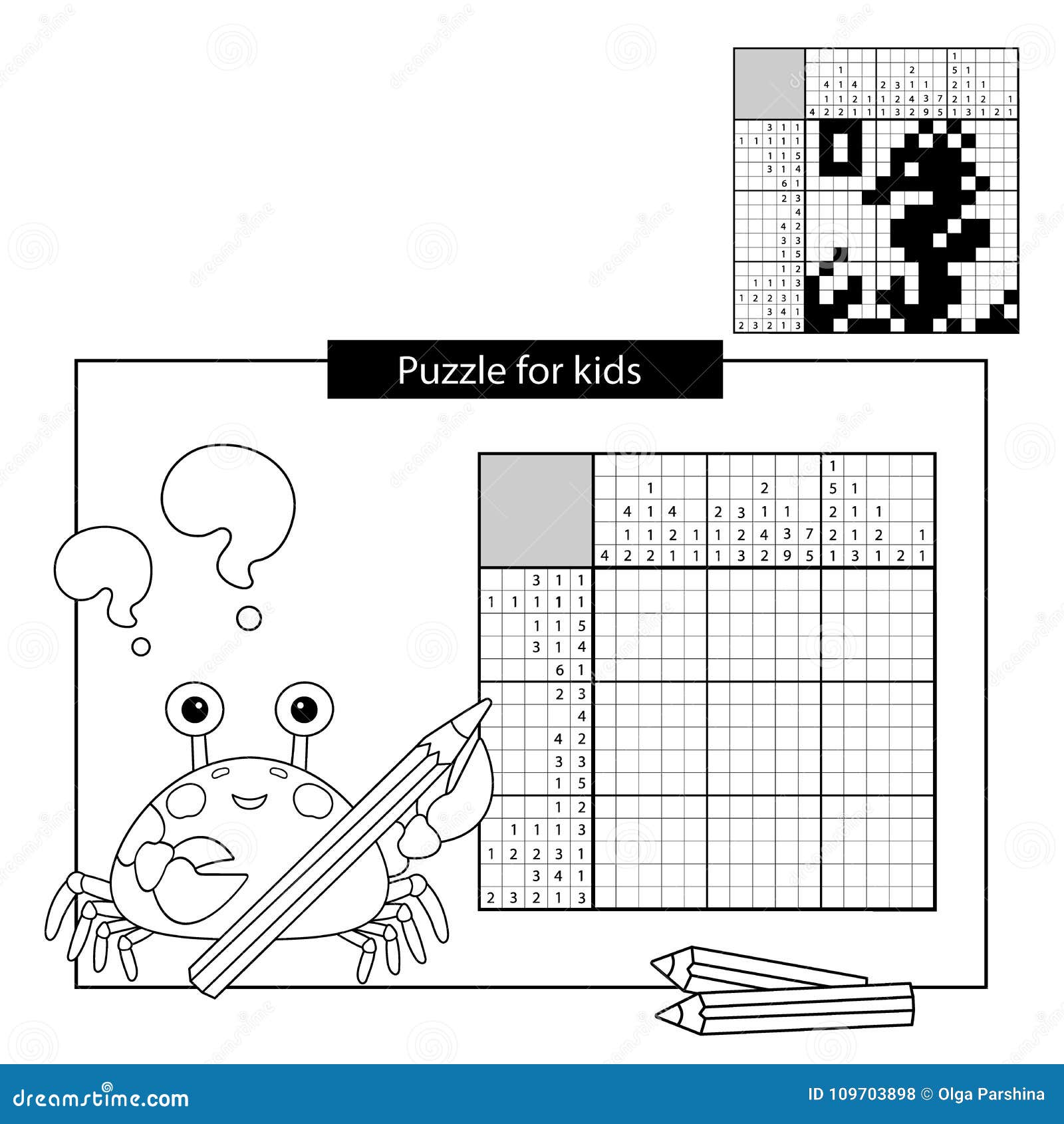 Puzzle game for school children seahorse black and white japanese crossword with answer stock vector