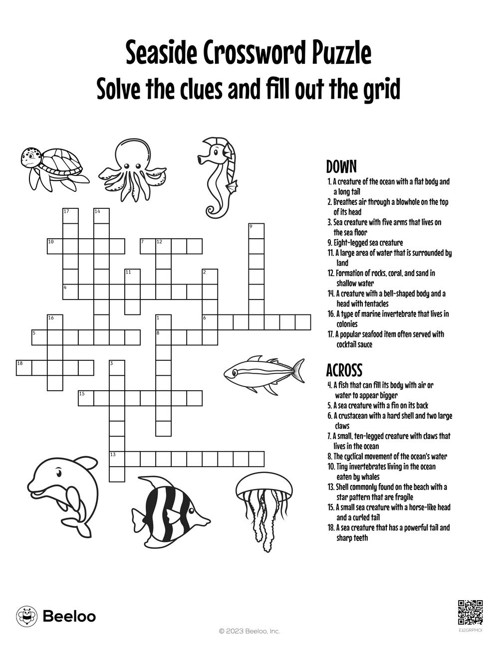 Seaside crossword puzzle â printable crafts and activities for kids