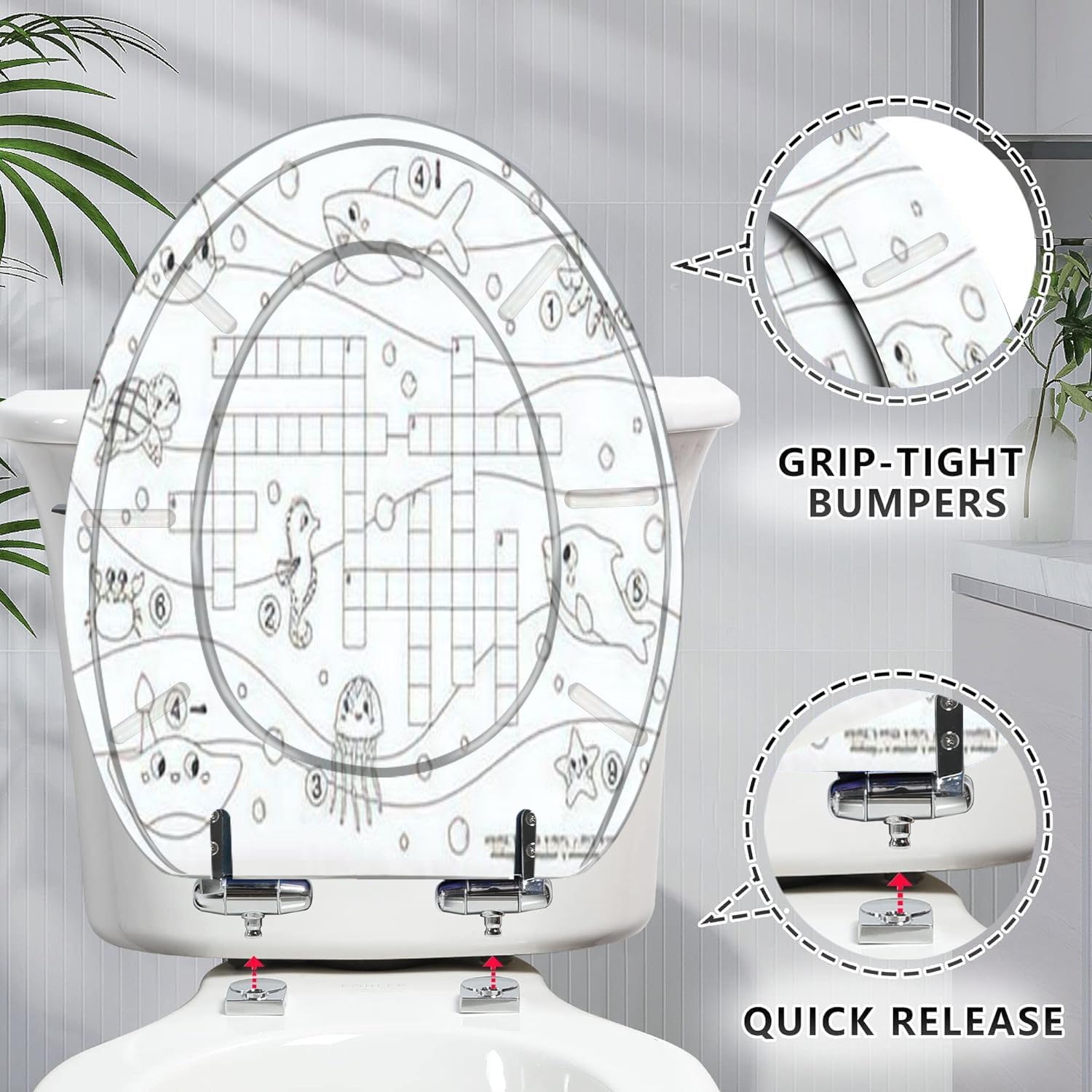 D sea ocean animals crossword coloring page educational for kids cute resin elongated toilet seat with cover quiet close quick release hinges decorative toilet seat easy to clean install home decor