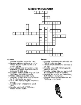 Anitails sea otter story crossword coloring page and more tpt