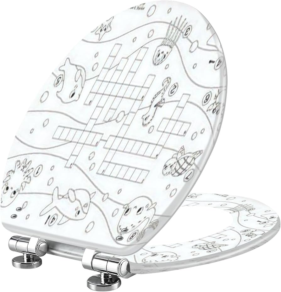 D sea ocean animals crossword coloring page educational for kids cute resin elongated toilet seat with cover quiet close quick release hinges decorative toilet seat easy to clean install home decor