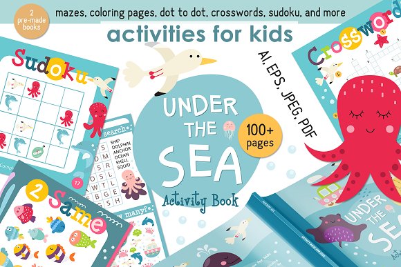 Under the sea activity book for kids education illustrations creative market