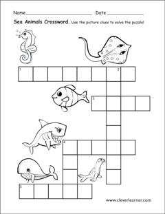 Sea creatures crossword puzzle for preschools sea animals preschool under the sea animals sea animals
