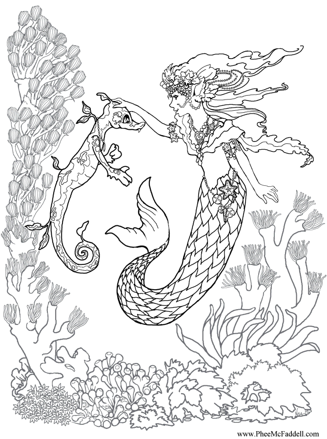 Mermaid training a sea dragon coloring page www