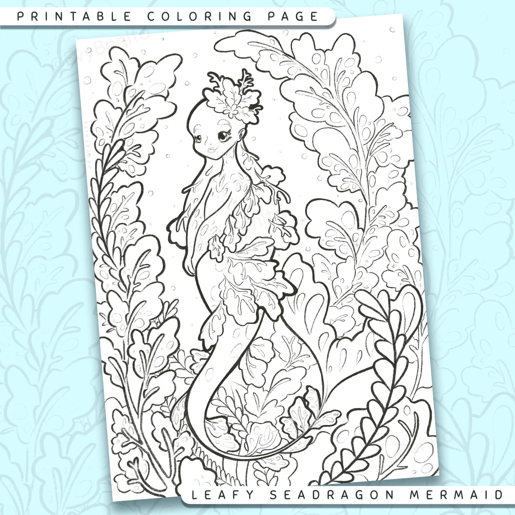 Printable leafy sea dragon mermaid coloring page evy benita