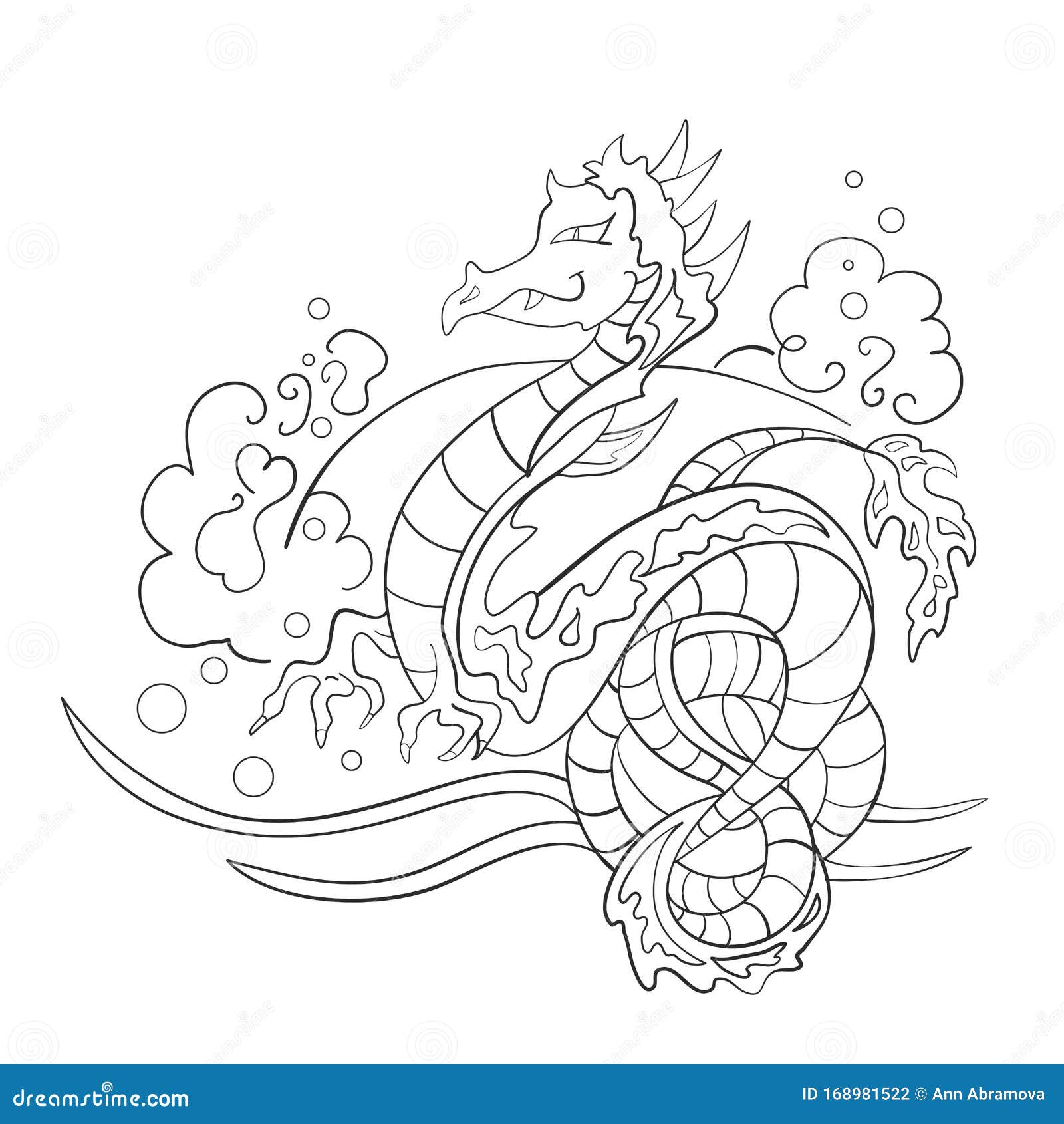 Water dragon symbol of wealth and success print coloring book vector illustration stock vector