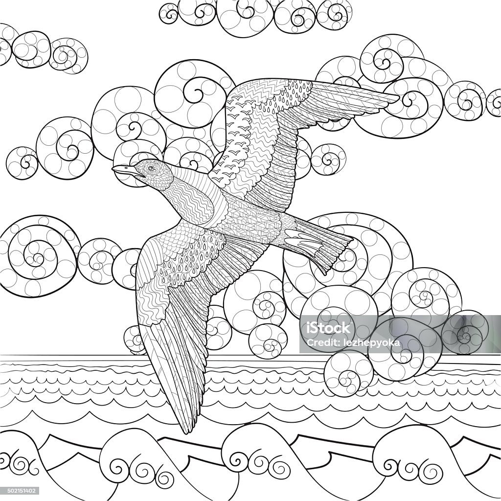 Antistress coloring page with seagull stock illustration