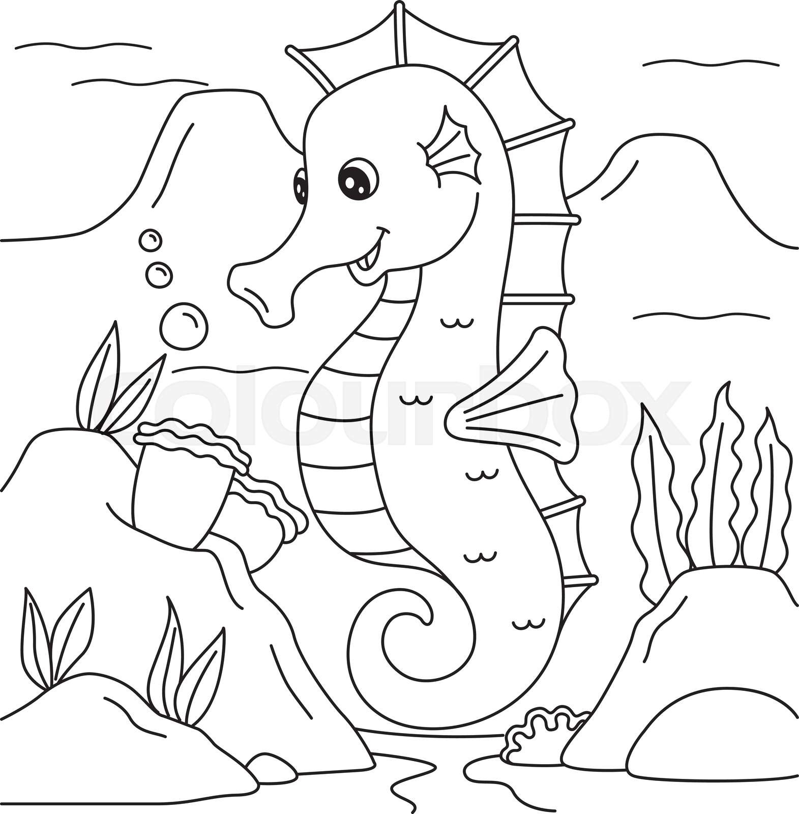 Seahorse coloring page for kids stock vector