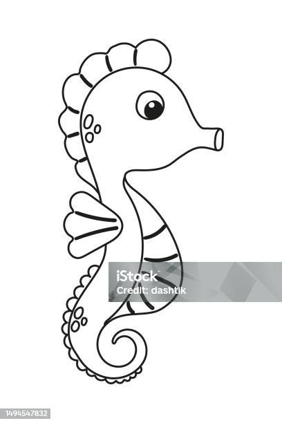 Cute sea horse unicorn simple cartoon coloring page vector illustration simple flat line doodle coloring page icon contemporary style design element isolated on white magical creatures fantasy fairy dreams theme stock illustration