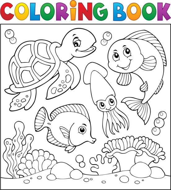 Sea life coloring pages stock photos pictures royalty