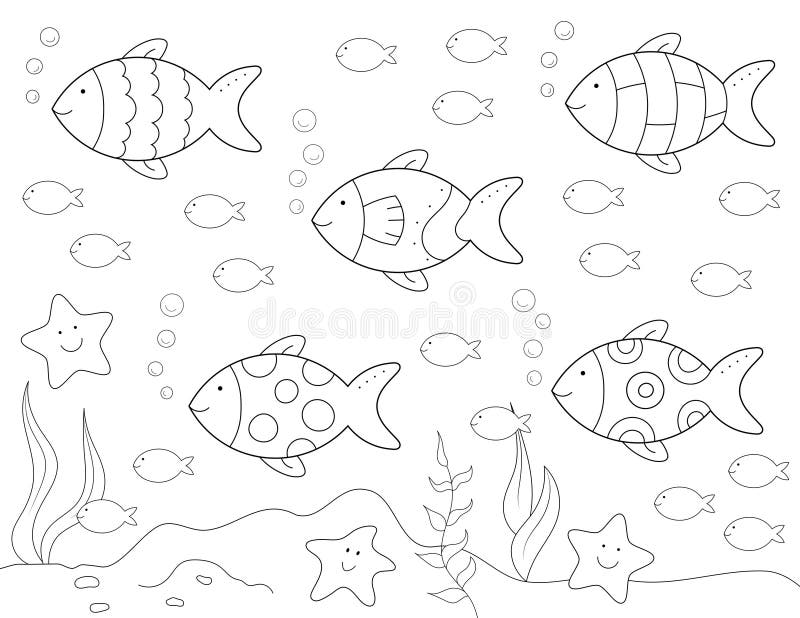Coloring page for kids sea life fish stock illustration