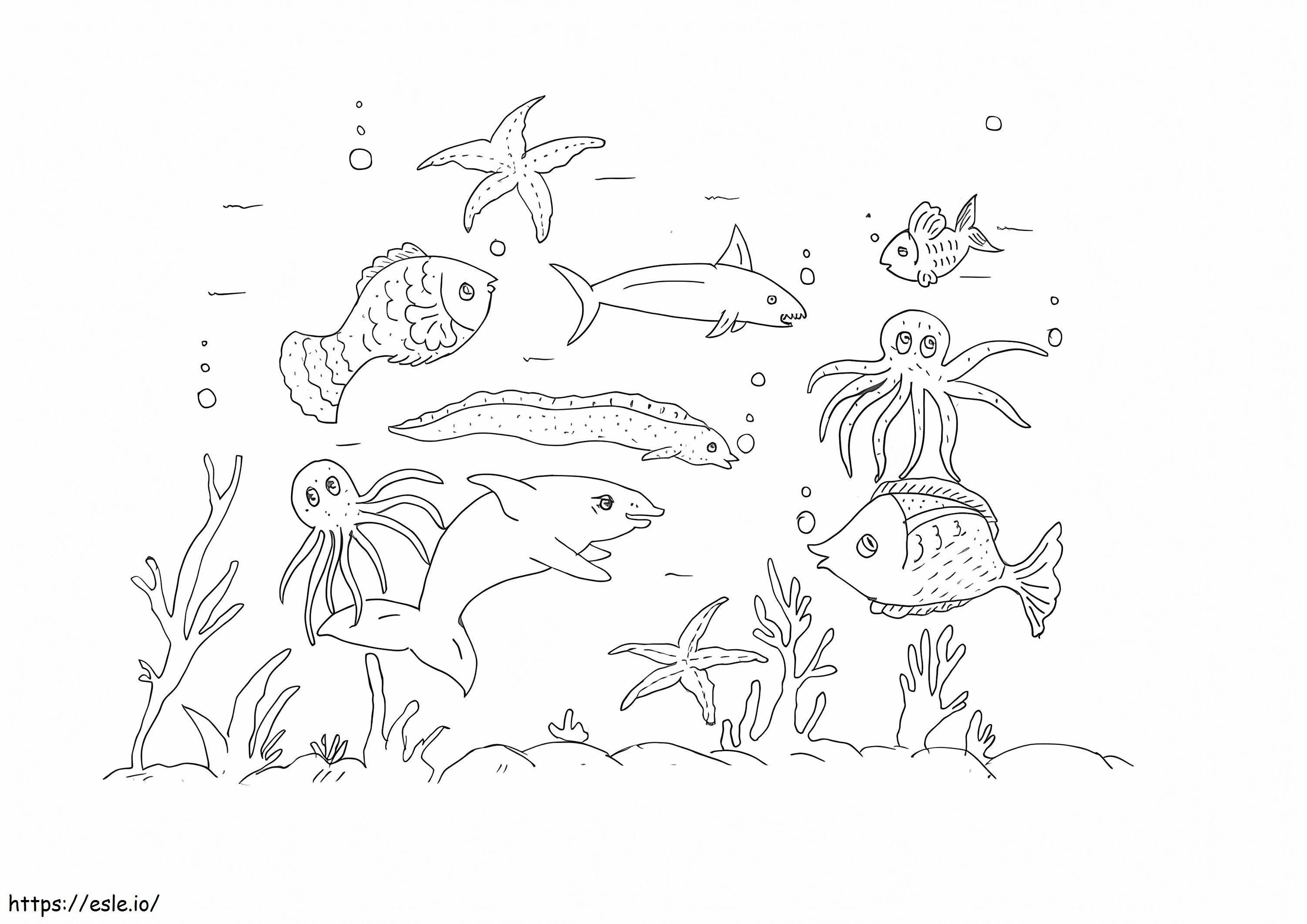 Ocean animals coloring page