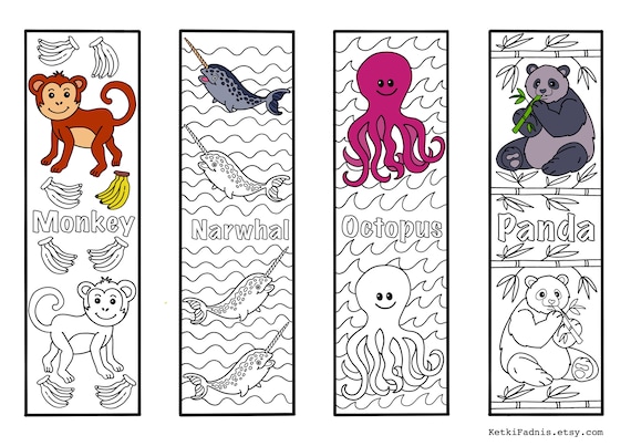 Animals coloring bookmarks bookmarks coloring page instant pdf download digital download coloring page