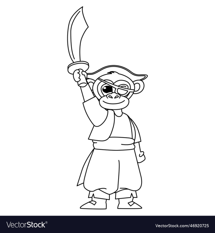 Free cute pirate monkey cartoon coloring page