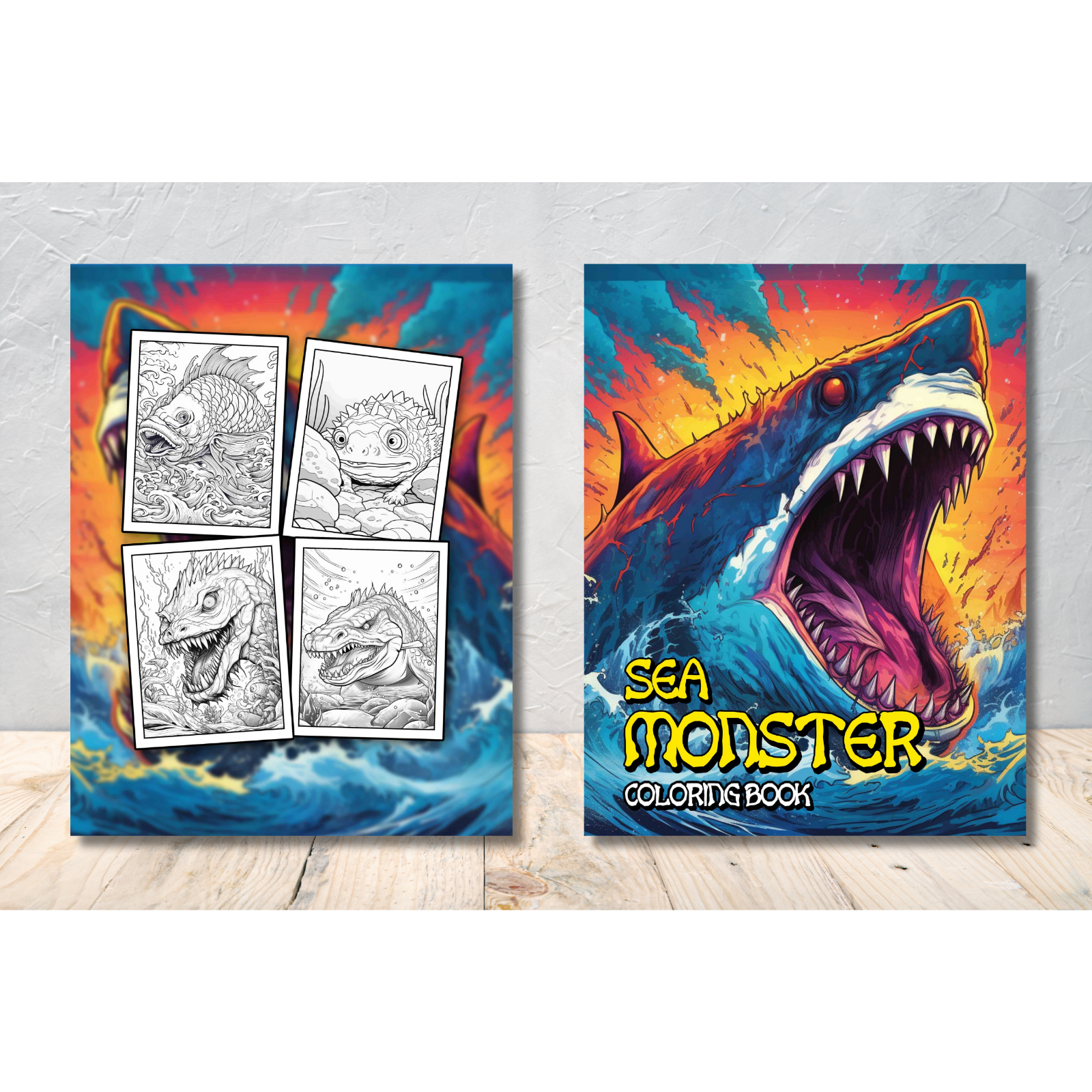 Sea monster digital printable coloring book pages for adult pages