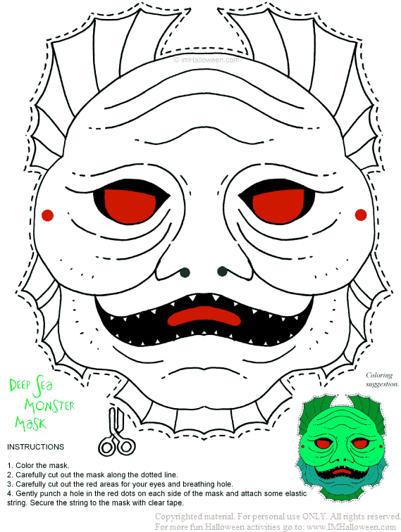 Deep sea monster halloween mask printout