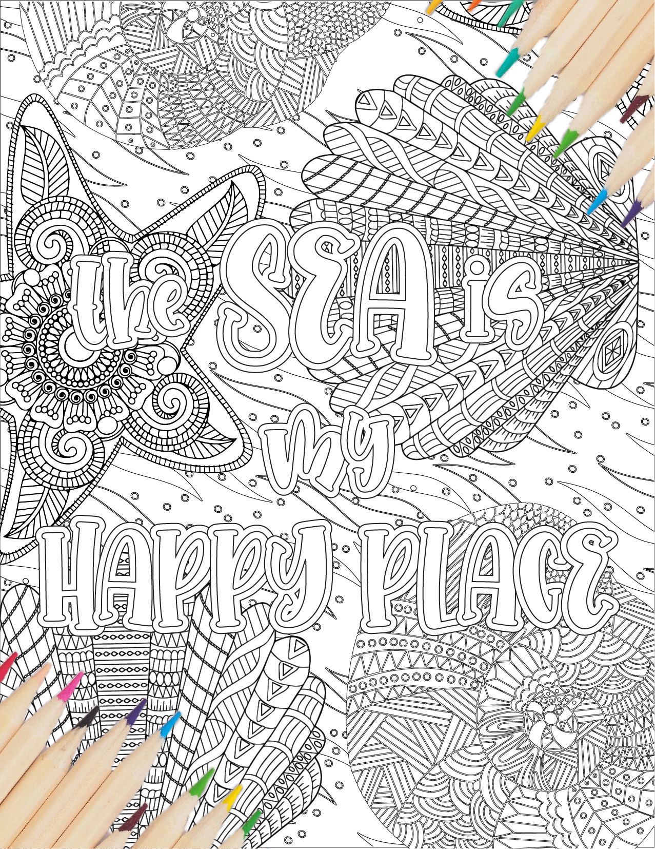 The sea is my happy place coloring page