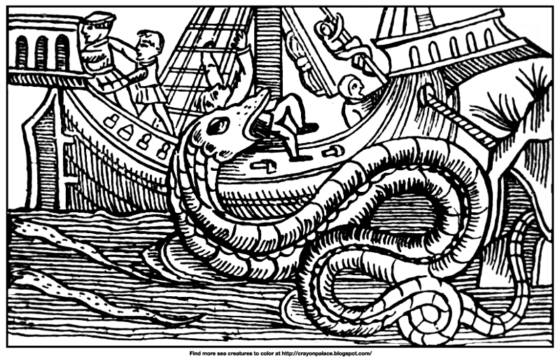 Crayon palace color this giant sea serpent