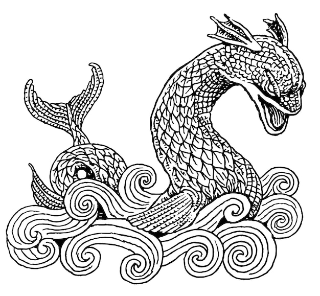 Premium vector sea serpent pen and ink illustration of a sea serpent check out my ships sailing amp sea