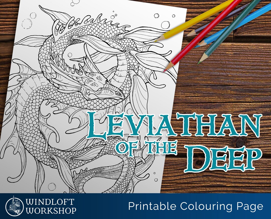 Sea serpent coloring page leviathan of the depths greek and norse myths printable digital download download now