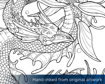Sea serpent coloring page leviathan of the depths greek and norse myths printable digital download download now