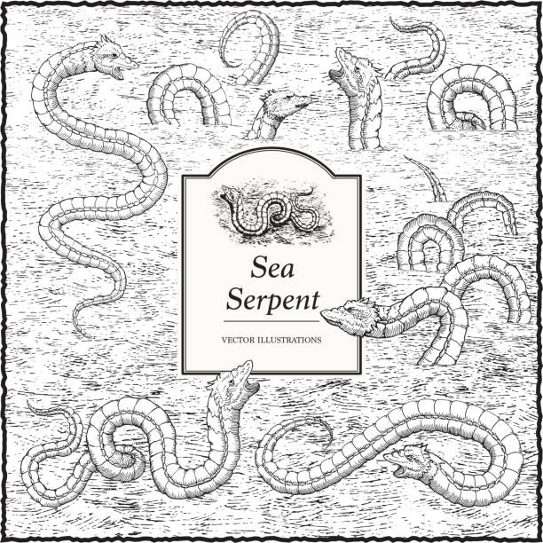 Sea serpent in the style of olaus magnus stock illustration