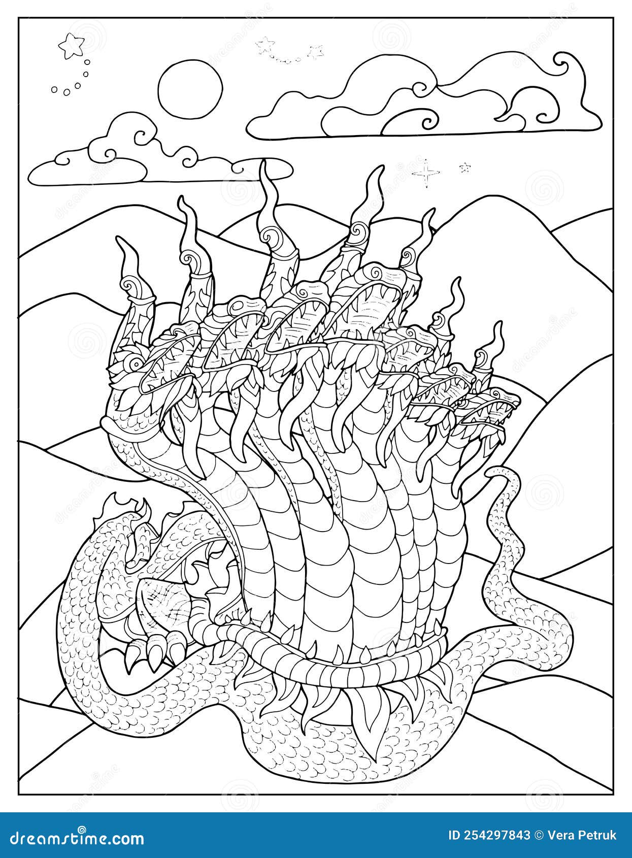 Black and white coloring page with ethnic thailand demons and mythology creatures stock vector