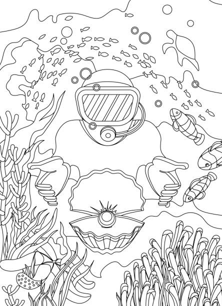Seashell coloring pages stock illustrations royalty