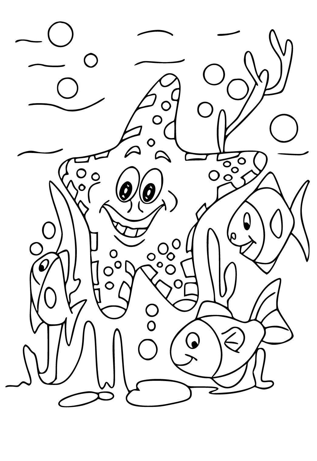 Free printable under the sea star coloring page for adults and kids