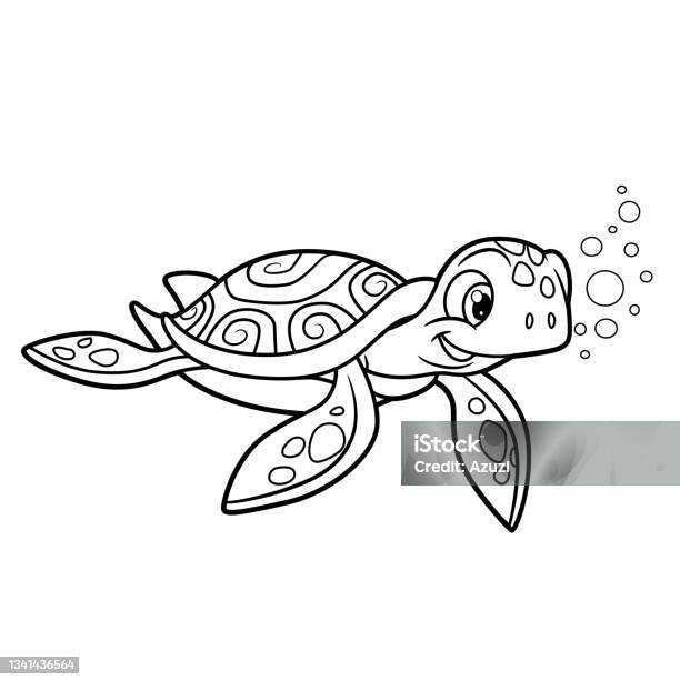 Cute cartoon sea turtle outlined for coloring page isolated on white background stock illustration