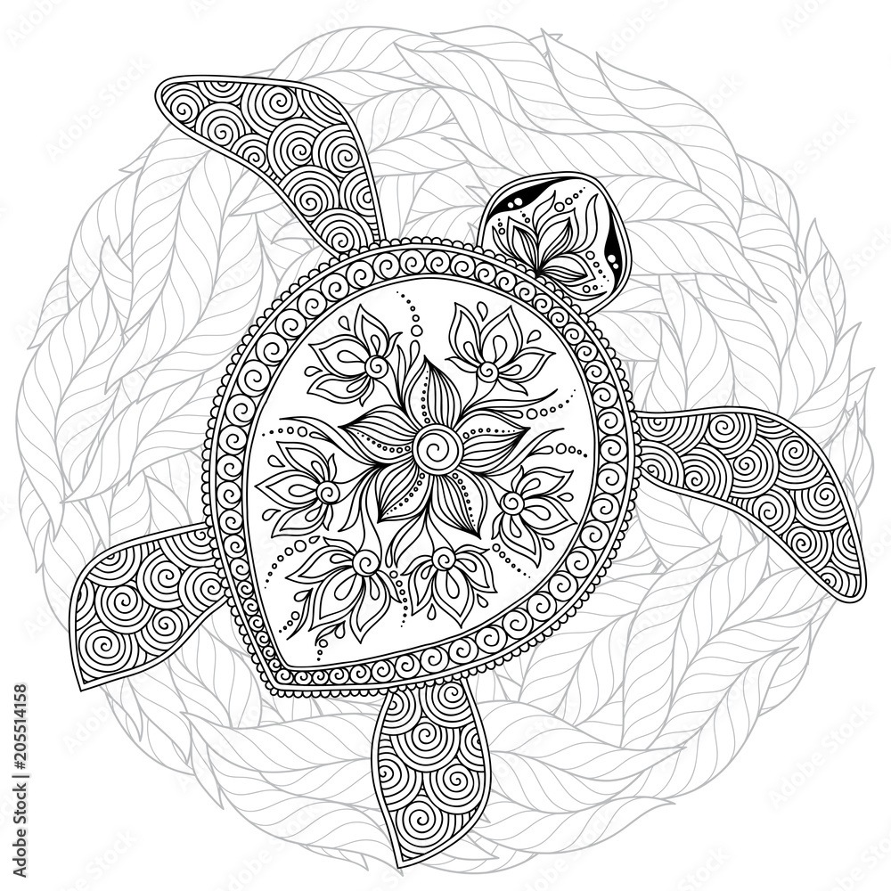 Vector illustration of sea turtle for coloring book pages vector
