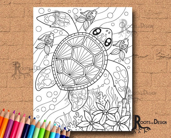 Instant download coloring page sea turtle page print doodle art printable