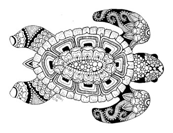 Zentangle sea turtle coloring sheet by rlm doodles tpt