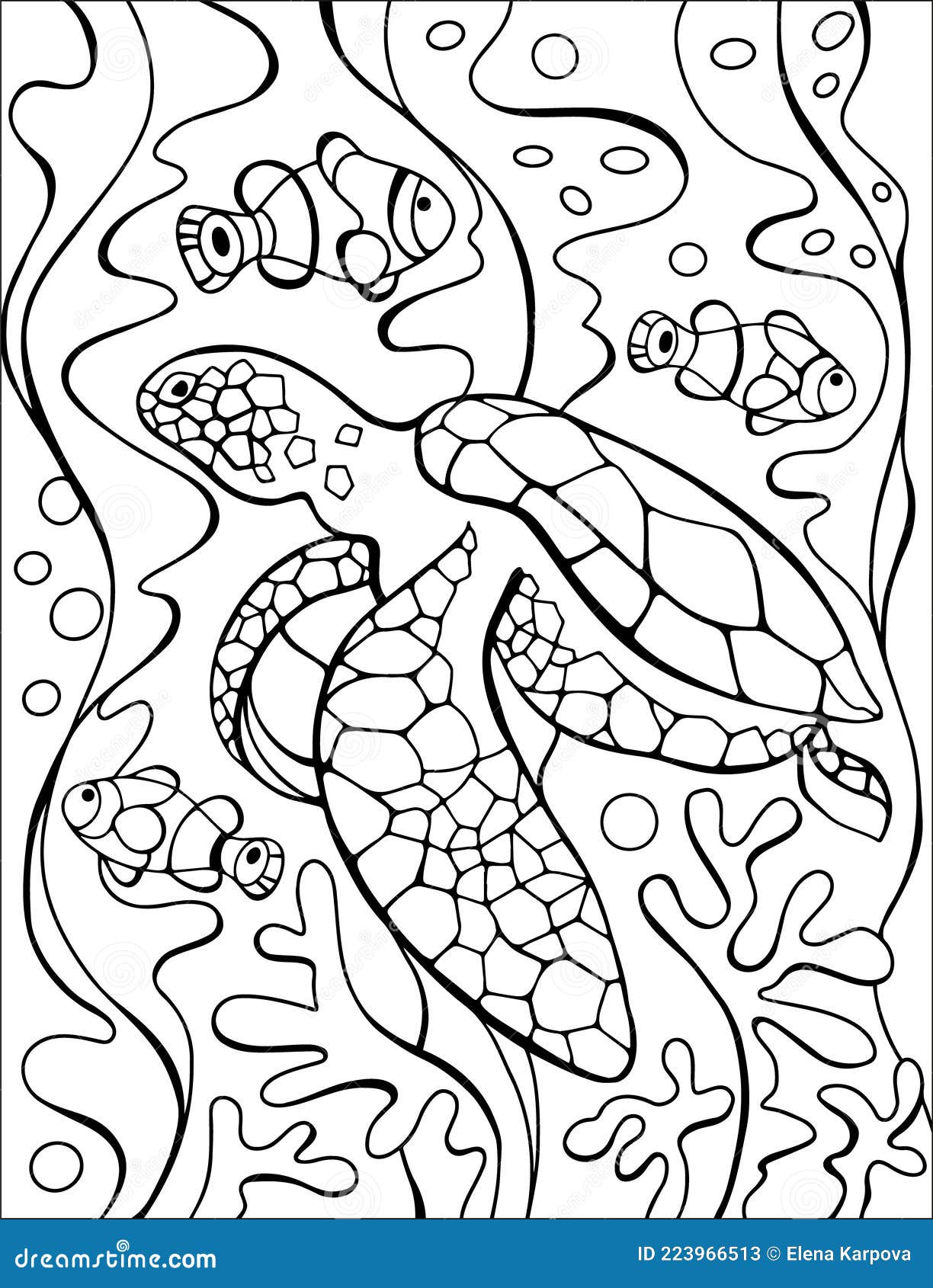 Sea turtle coral reef and seashells coloring page original coloring underwater world summer fun stock vector
