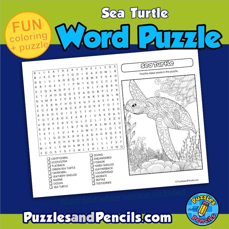 Sea turtle word search puzzle activity page and coloring wordsearch made by teachers