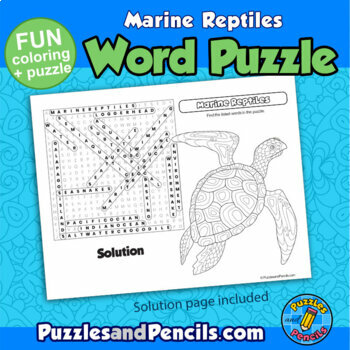 Marine reptiles word search puzzle and coloring activity page sea turtle