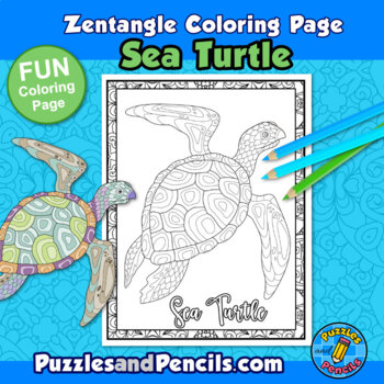 Zentangle sea turtle coloring page activity mindfulness coloring page for kids