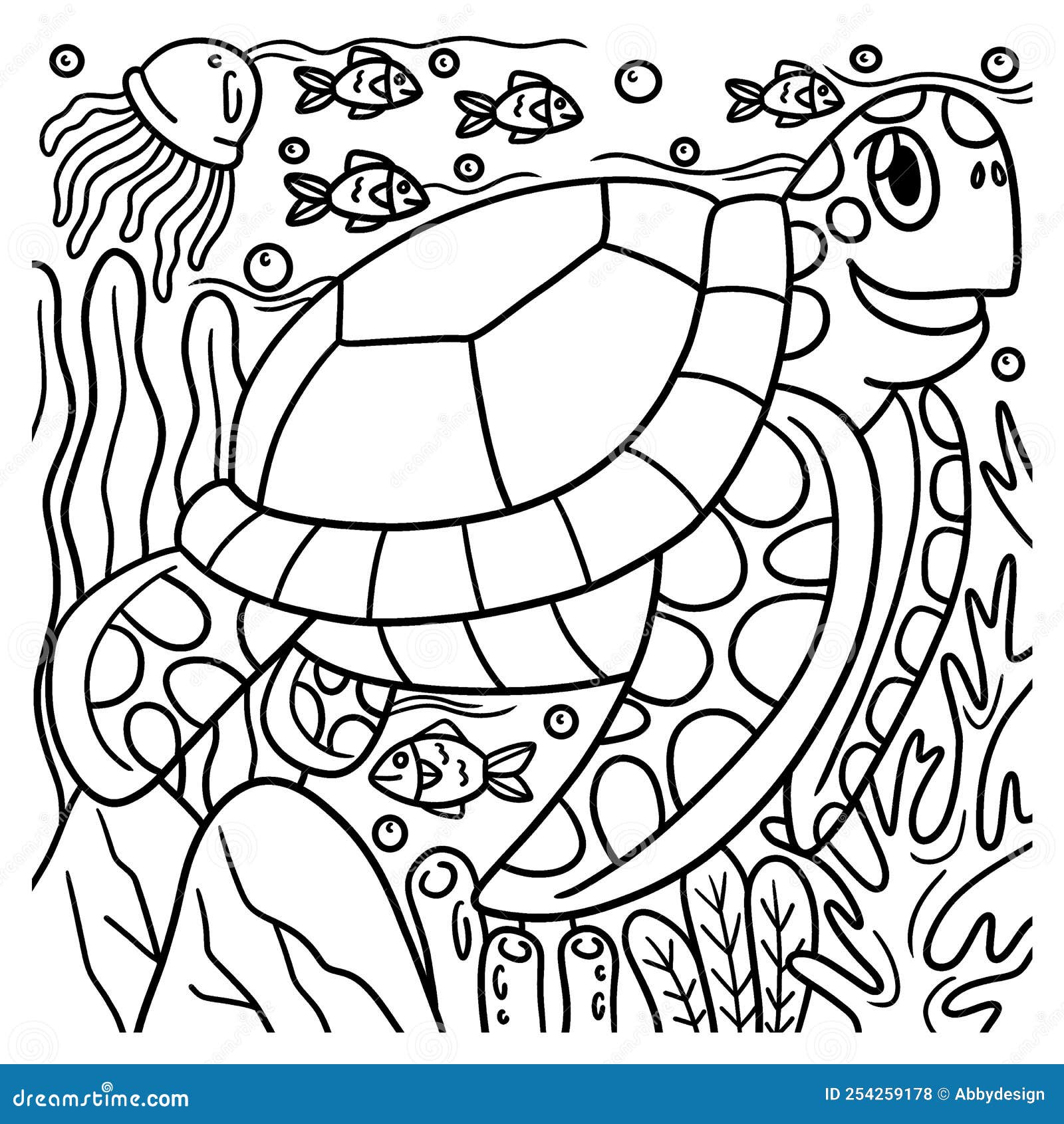 Turtle coloring page for kids stock vector