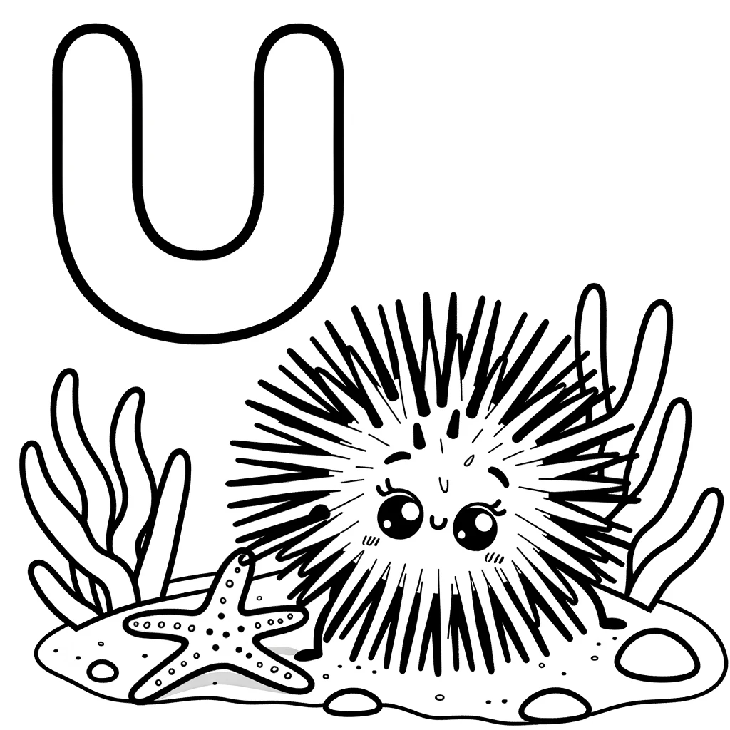 U urchin colouring in alphabet ai prompt