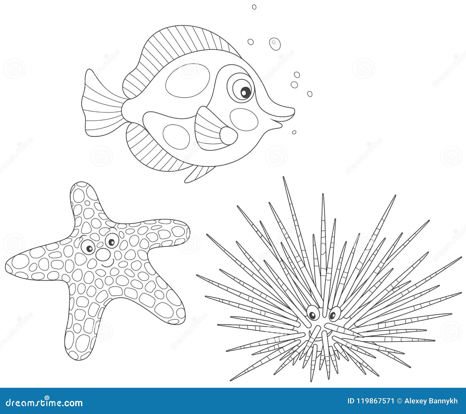Sea urchin starfish and fish stock vector