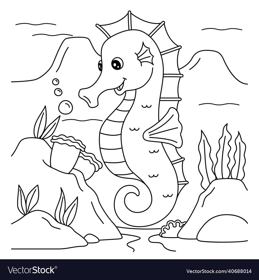 Seahorse coloring page for kids royalty free vector image