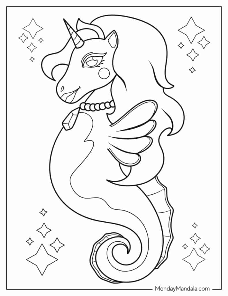 Seahorse coloring pages free pdf printables