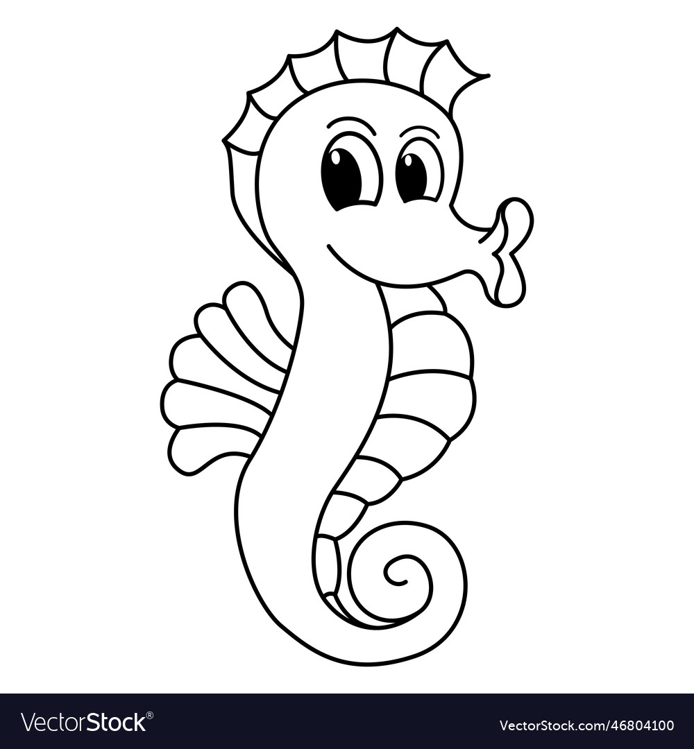 Seahorse fish cartoon coloring page royalty free vector