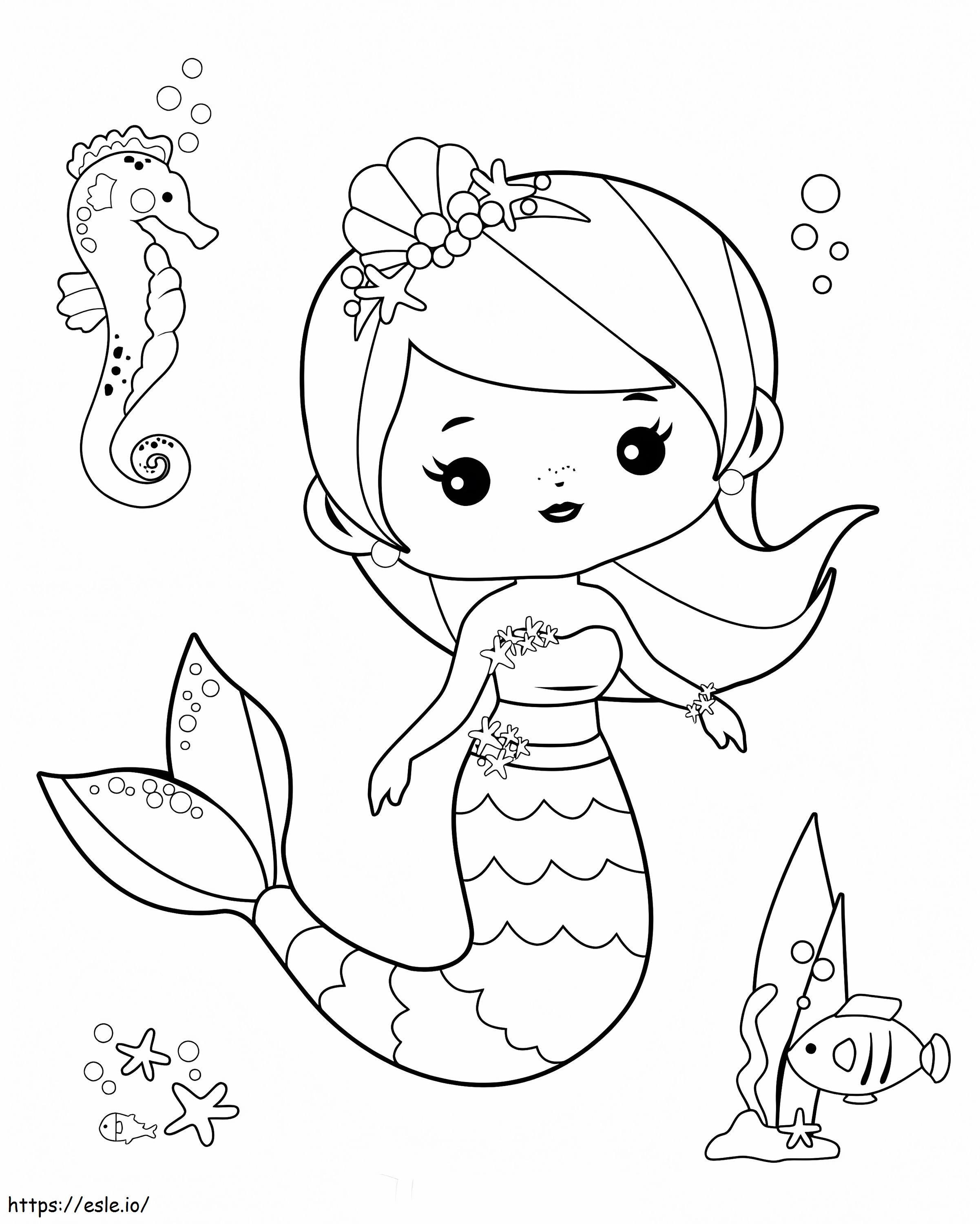 Mermaid and seahorse coloring page