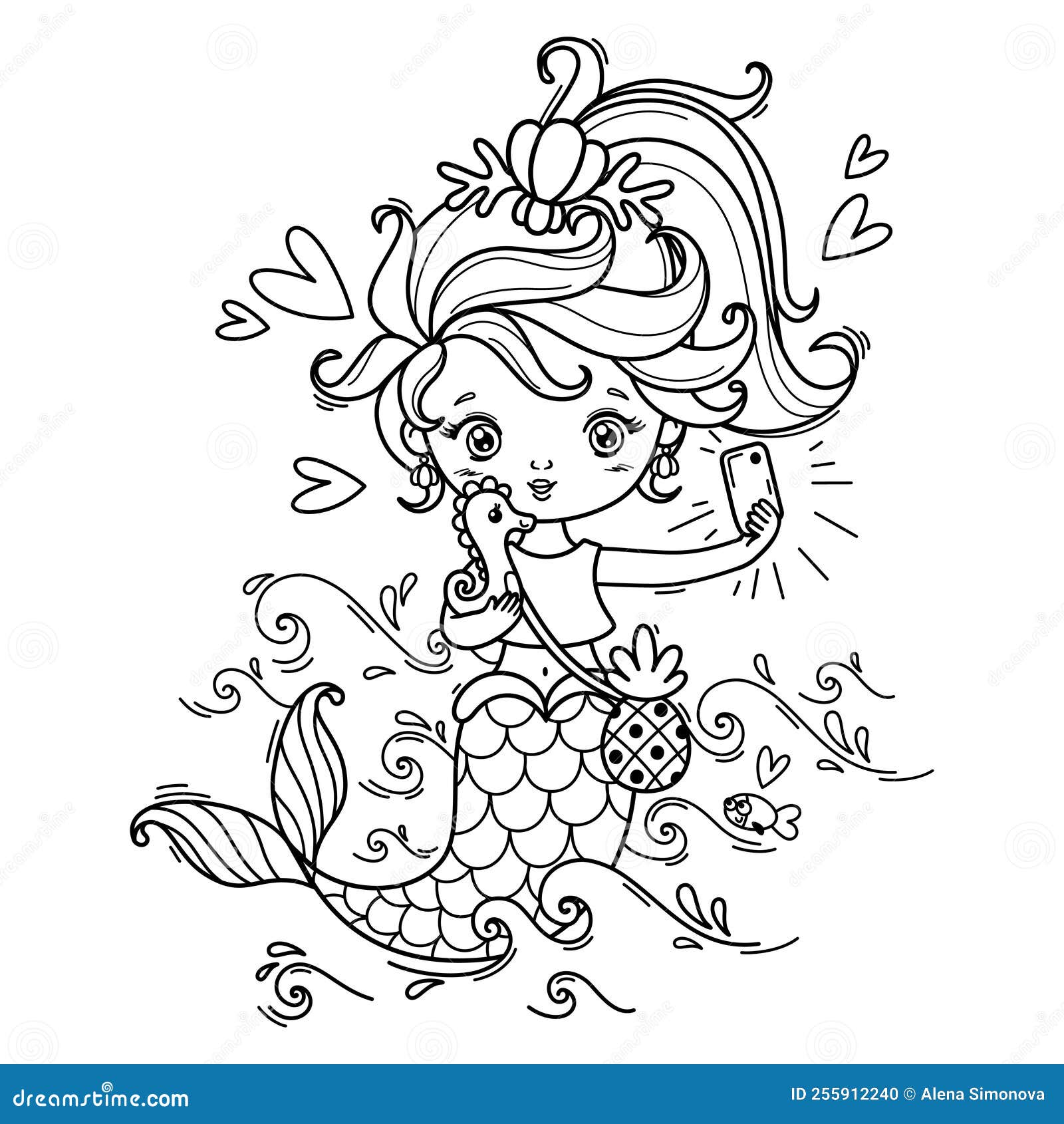 Cartoon cute mermaid coloring book