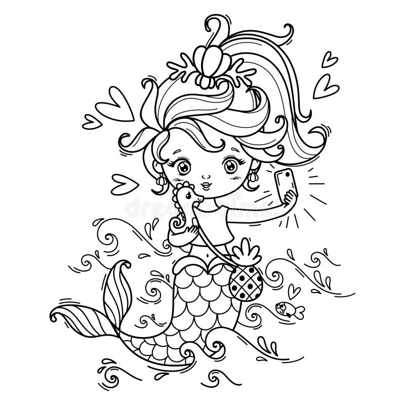 Cartoon cute mermaid coloring book