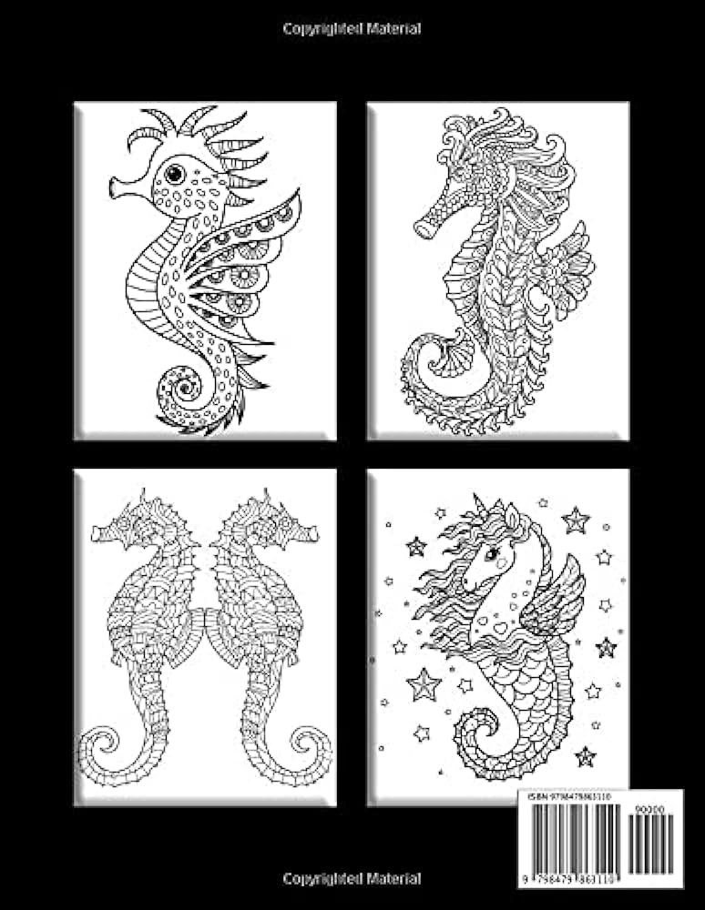 Seahorse coloring book for adults ocean animals seahorses designed for stress relieving relaxations zentangle seahorse designs publisher creative book books