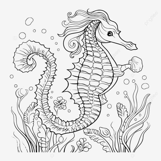 Enchanting seahorse coloring sheet perfect for children vector creative coloring ocean life magical seahorse png and vector with transparent background for free download