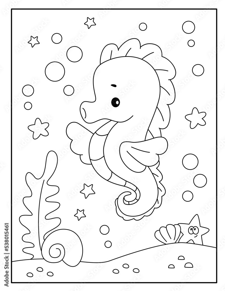 Cute seahorse coloring page for kids vector